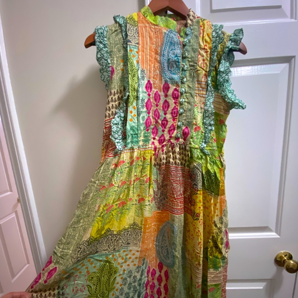 Boho Silk ruffle paisley Spring Summer Midi dress